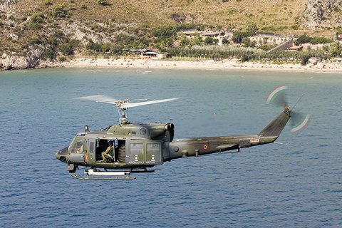 Framed Italian Air Force AB-212 ICO helicopter in flight over Italy Print