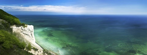Framed Aerial view of chalk mountain and sea, Mons Klint cliffs, Denmark Print