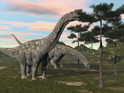 Framed Argentinosaurus dinosaur grazing on treetops Print