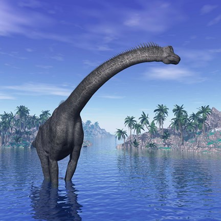 Framed Brachiosaurus dinosaur in a tropical climate Print