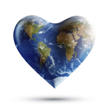 Framed Heart-shaped planet Earth on a white background Print