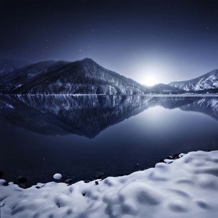Framed Ritsa Lake in the snow covered mountains of Ritsa Nature Reserve, Georgia Print