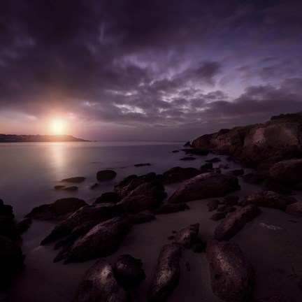 Framed Sunset over Rocky Shore, Sardinia, Italy Print