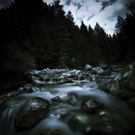 Framed Small river flowing over stones covered with moss, Pirin National Park, Bulgaria Print