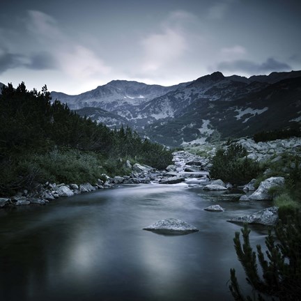 Framed Small river in the mountains of Pirin National Park, Bansko, Bulgaria Print