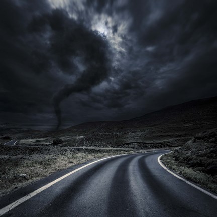 Framed Tornado near a winding road in the mountains, Crete, Greece Print