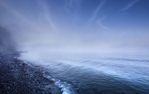 Framed Misty seaside in the evening, Mons Klint cliffs, Denmark Print