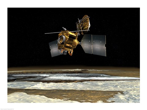 Framed Satellite over the poles of planet Mars Print