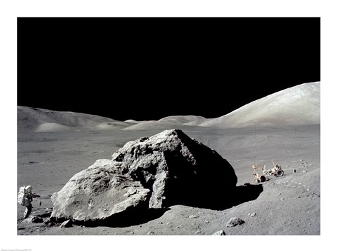 Framed Astronaut standing near a rock on the moon, Apollo 17 Print