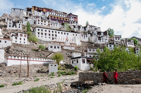 Framed Monks standing in front of the Thiksey Monastery, Leh, Ledakh, India Print