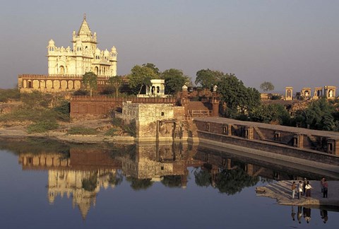 Framed Temple Reflection and Locals, Rajasthan, India Print
