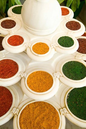 Framed Bowls of Spices from Above, Agra, India Print