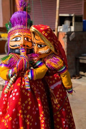 Framed Puppets For Sale in Downtown Center of the Pink City, Jaipur, Rajasthan, India Print