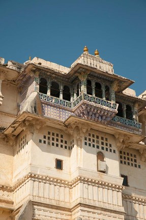 Framed Decorated balconies, City Palace, Udaipur, Rajasthan, India. Print