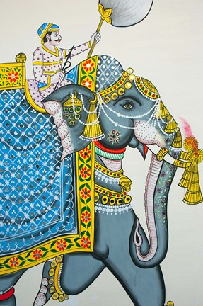 Framed Elephant mural, Mahendra Prakash hotel, Udaipur, Rajasthan, India. Print
