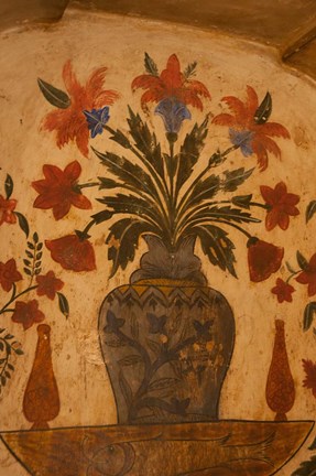 Framed Intricate frescoes, Tomb, Agra, Uttar Pradesh, India. Print