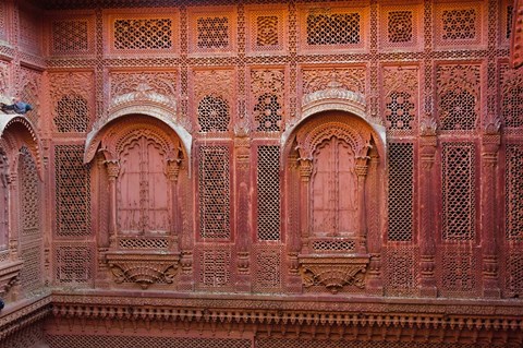Framed Intricately carved walls of Mehrangarh Fort, Jodhpur, Rajasthan, India Print