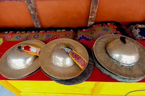 Framed Brass cymbals at Hemis Monastery, Ladakh, India Print