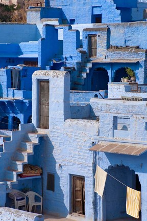 Framed Traditional blue painted house, Jodphur, Rajasthan, India Print