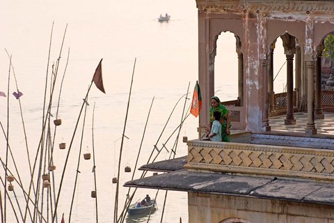 Framed Daily Life Along The Ganges River, Varanasi, India Print