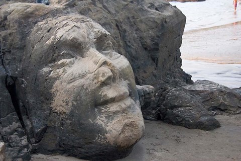 Framed Famous Face of Shiva on the Rock on Vagator Beach, Goa, India Print