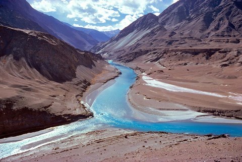 Framed India, Ladakh, Indus and Zanskar Rivers merge Print