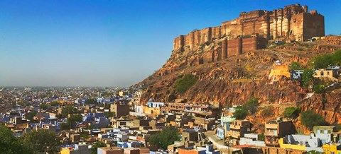 Framed Cityscape of the Blue City with Meherangarh, Majestic Fort, Jodhpur, Rajasthan, India Print