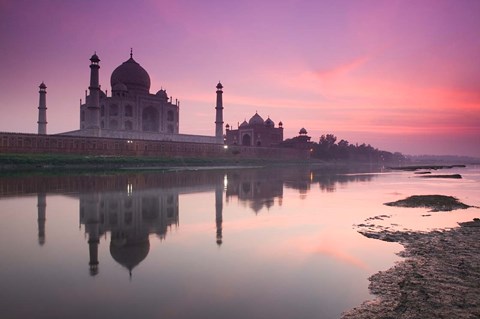 Framed Taj Mahal From Along the Yamuna River at Dusk, India Print