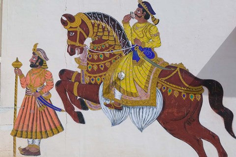Framed Wall Mural of horse and rider in the City Palace, Rajasthan, India Print