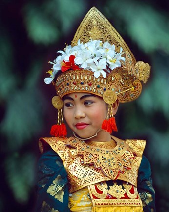 Framed Young Balinese Dancer in Traditional Costume, Bali, Indonesia Print