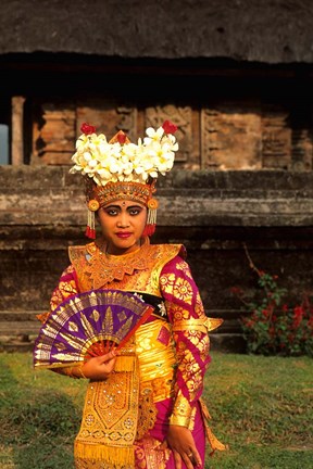 Framed Bride in Traditional Dress in Ulur Danu Temple, Lake Bratan, Bali, Indonesia Print