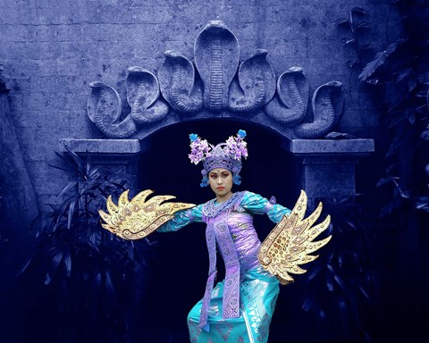 Framed Balinese Dancer in Front of Temple in Ubud, Bali, Indonesia Print