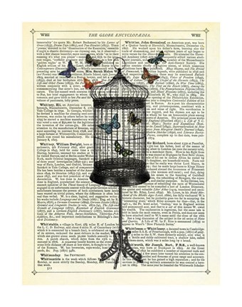 Framed Bird Cage &amp; Butterflies Print