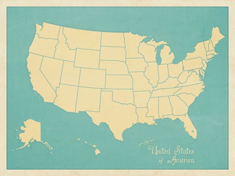 Framed USA Map (blue) Print