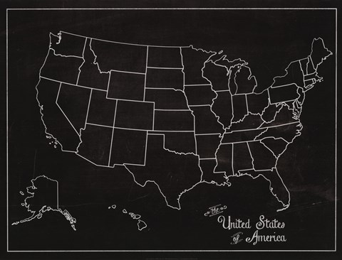 Framed USA Map (chalk) Print