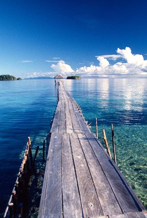 Framed Wooden Jetty Extending off Kadidiri Island, Togian Islands, Sulawesi Print