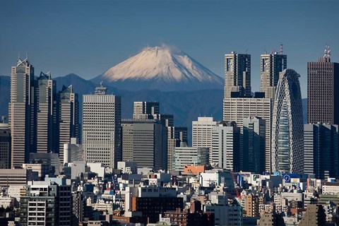 Framed Tokyo, Shinjuku, City Skyline, Mount Fuji, Japan Print