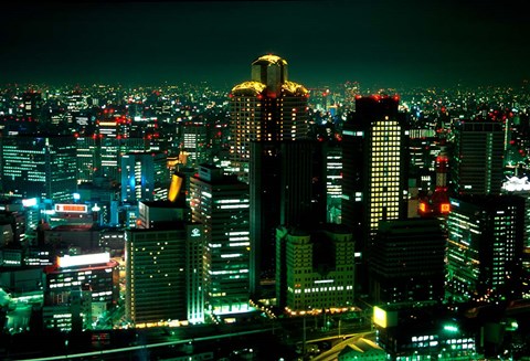 Framed Aerial View of Downtown Skyline, Osaka, Japan Print