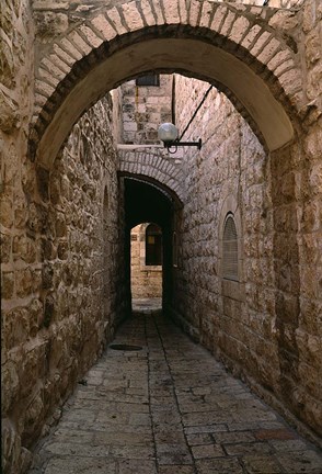 Framed Arch of Jerusalem Stone and Narrow Lane, Israel Print