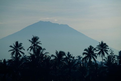 Framed Bali, Volcano Gunung Agung, palm trees Print