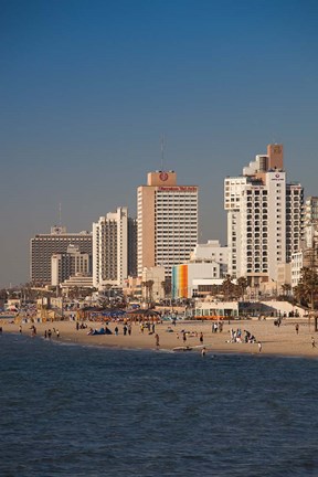 Framed Israel, Tel Aviv, beachfront hotels, late afternoon Print