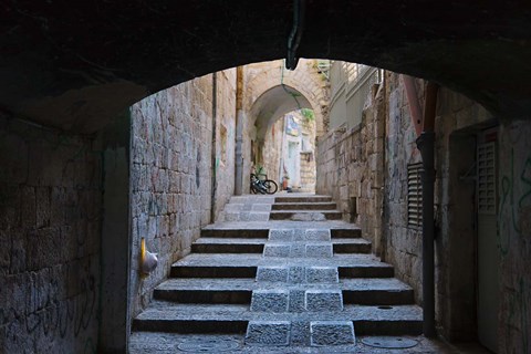 Framed Ancient street, old town, Jerusalem, Israel Print