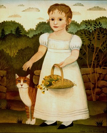 Framed Girl with Cat Print