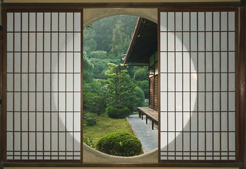 Framed Tea House Window, Sesshuji Temple, Kyoto, Japan Print