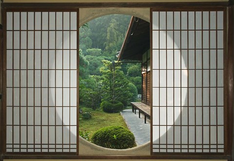 Framed Tea House Window, Sesshuji Temple, Kyoto, Japan Print