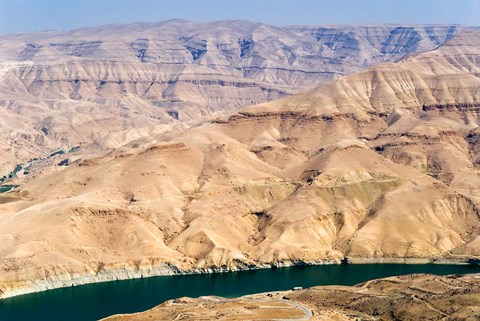 Framed Wadi Al Mujib Dam and lake, Jordan Print