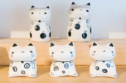 Framed Souvenir Ceramic Cats, Kyoto, Japan Print