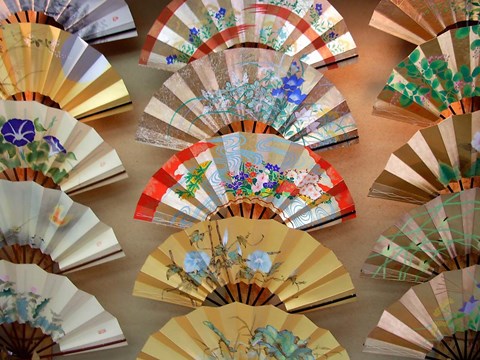 Framed Folding Fan, Kyoto, Japan Print