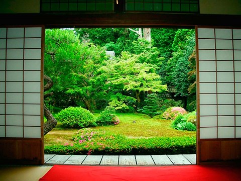 Framed Traditional Architecture and Zen Garden, Kyoto, Japan Print