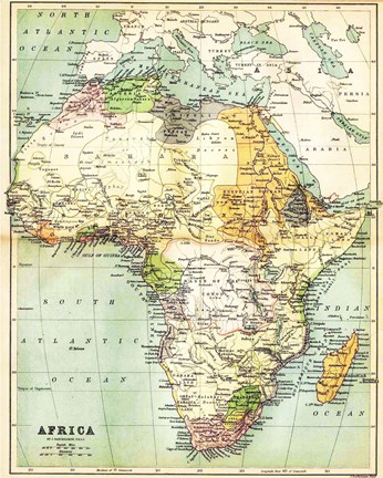 Framed Map of Africa 1885 Print